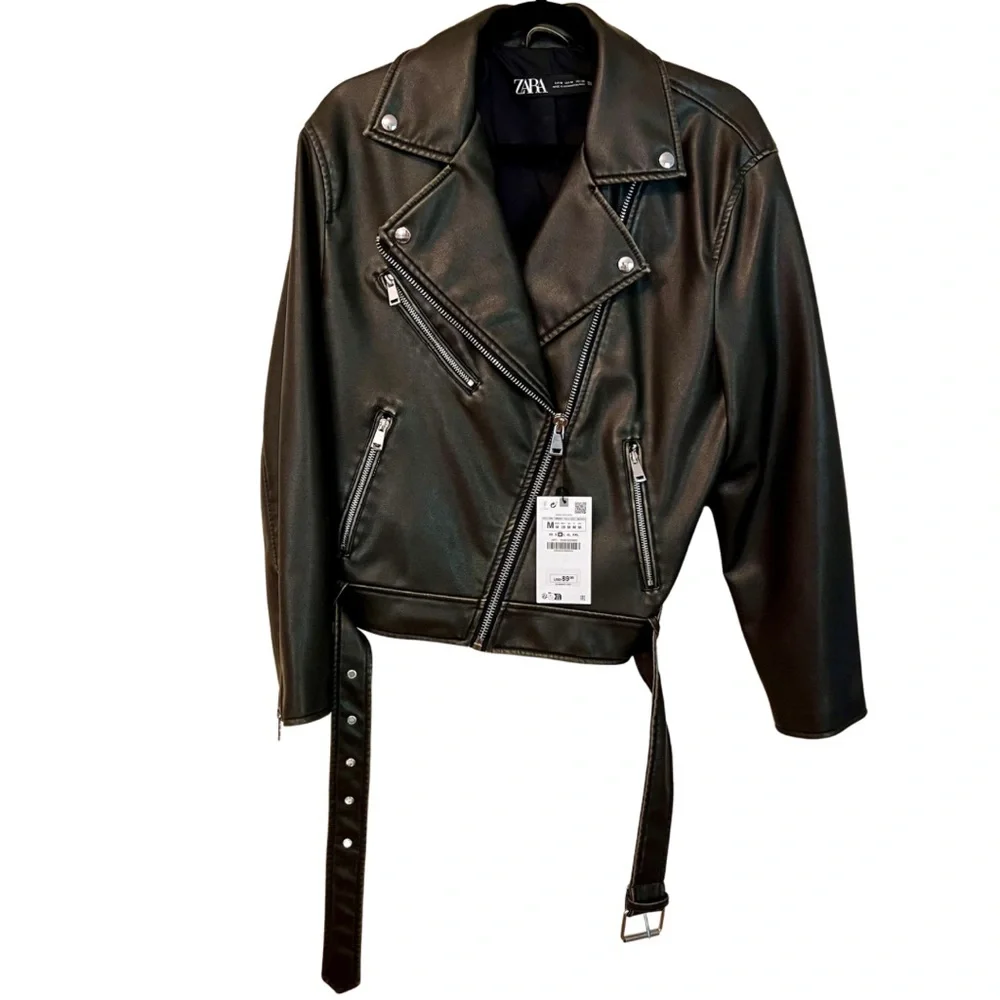 Zara Vegan Leather Jacket in Dark Brown • Size Medium • NEW WITH TAGS - Picture 7 of 12